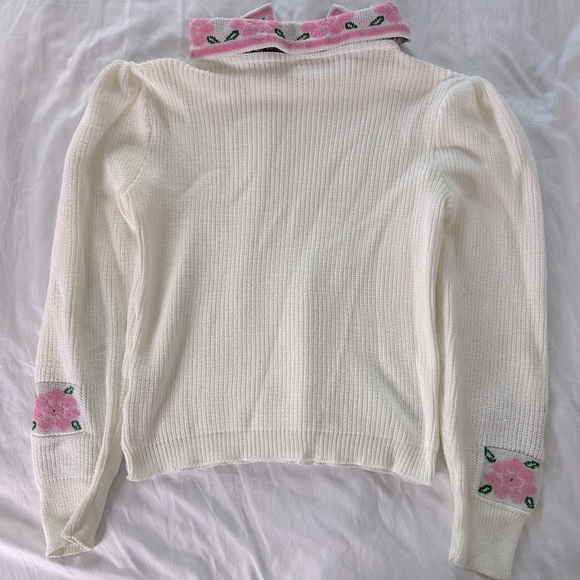 Women's Cream Sweater with Pink Floral Accents - Picture 2 of 5